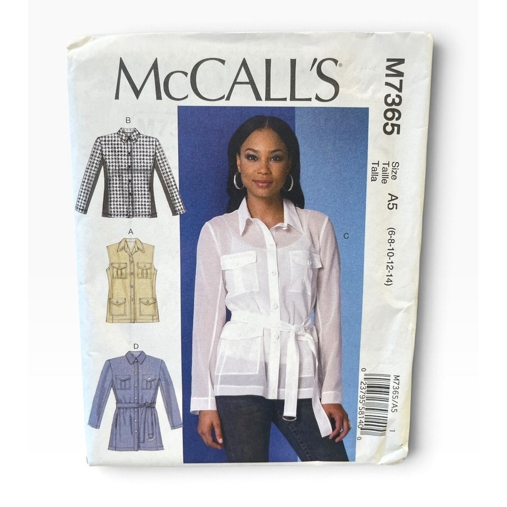 McCall's M7365 Misses' Vest Jacket Belt A5 (6-14) Shirt Style Tunic Uncut FF